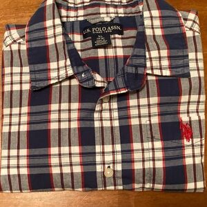 U.S. Polo Assn. Boys Navy and Red Plaid Shirt